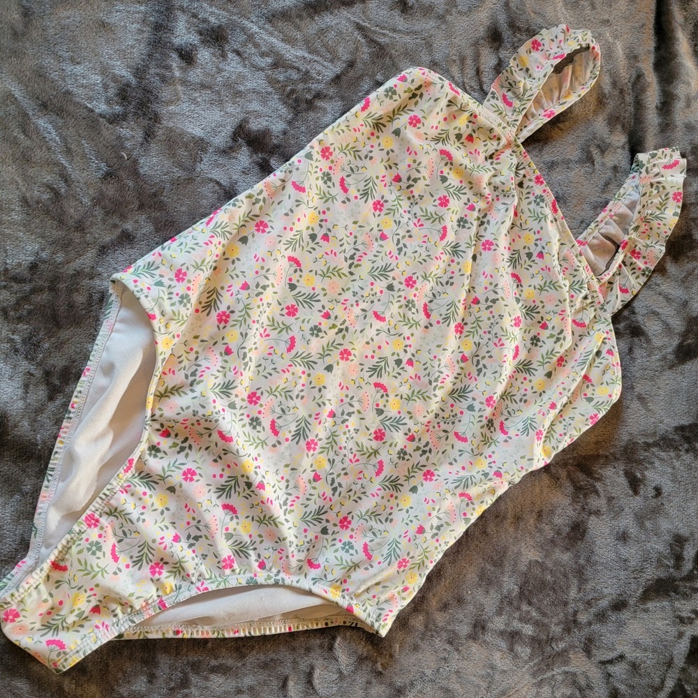 Wonder Nation Swimsuit Kids XL 14-16 White Floral LNWT Ruffle One-Piece 904